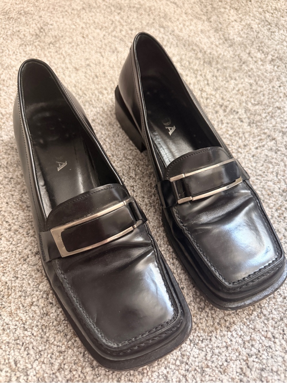 Prada Black Leather Square-Toe Loafers - Picture 2 of 7